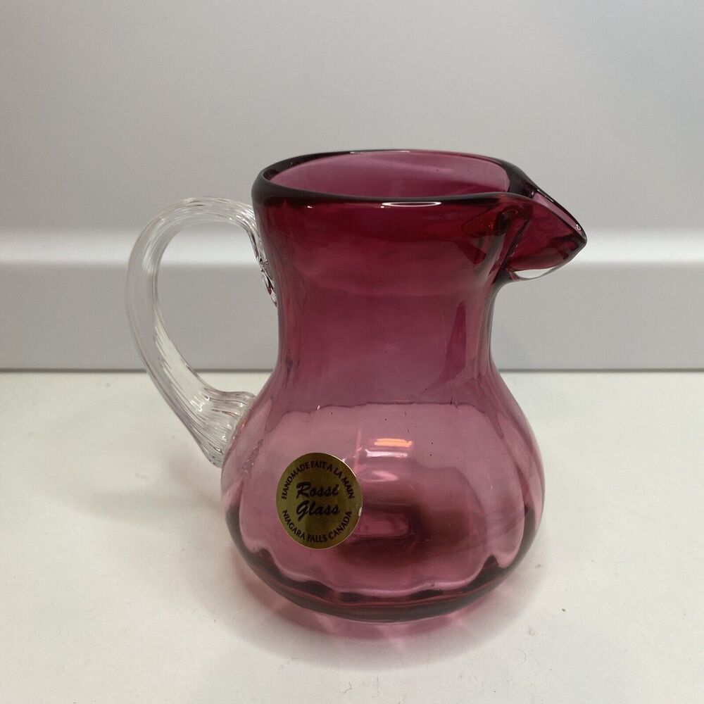 MCM Nice ROSSI Blown Studio Glass ART Cranberry Red Creamer Pitcher 4” H